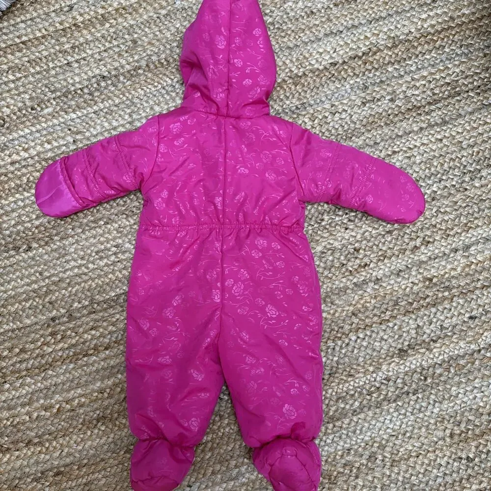 Rothschild Baby Girls Pink Hooded Floral Snowsuit Sz 6/9M Winter Bunting Coat